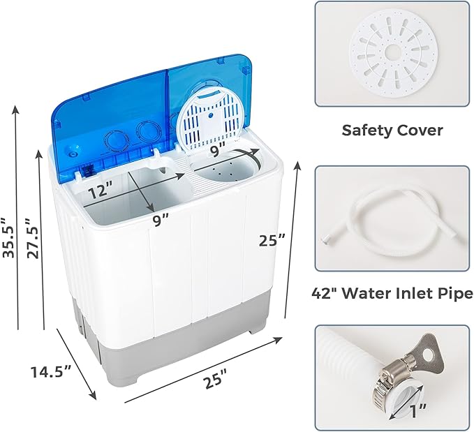 Giantex Portable Washing Machine, 2 in 1 Laundry Washer and Spinner Combo, 22lbs Capacity Twin Tub 13.2 lbs Washing 8.8 lbs Spinning, w/Timer Control, Built-in Drain Pump, Dorm Apartment