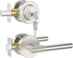 Asidrama Premium Satin Nickel Zinc-Alloy Front Door Lock Set: Double Cylinder Deadbolt, Heavy Duty Security Handleset for Left/Right Exterior Doors, Universal Entry Locks (2 Pack)