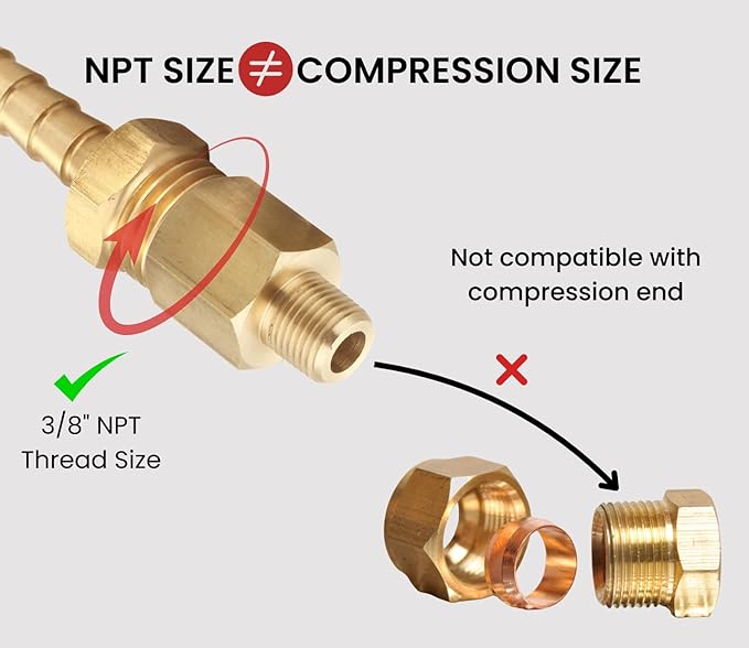 3/8 Inch NPT Female to 1/4 Inch NPT Male Reducer Adapter, Brass Pipe Fittings Adapter, Brass Reducer Pipe Extension Connector, 0.625" ID × 0.5" OD, Pack of 2