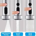 Hibbent Pull Down Kitchen Faucet Head Replacement, 3 Function Sink Faucet Sprayer Head Nozzle with 15 Adapters, Compatible with Moen, American Standard, Delta, Kohler Faucets, Chrome