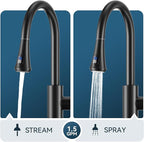FORIOUS Black LED Kitchen Faucet with Pull Down Sprayer, High Arc Single Handle Modern Stainless Steel Sink Faucet with Temperature Digital Display, Suitable for Farmhouse Camper Rv Bar