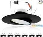 NUWATT 6 Inch 6 Pack Black Trim Retrofit Gimbal LED Recessed Downlight, High Lumen, 1200lm, 16W, Selectable 5CCT 2700K/3000K/3500K/4000K/5000K Dimmable, Adjustable Lens Eyeball Light, ETL Listed