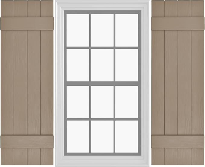 Board & Batten Vinyl Shutters (1 Pair) | 14.5"x43" (4-Board) - Coastal Sand Dune | Exterior Window Shutters | Includes Mounting Hardware | Simple Installation | Made in USA