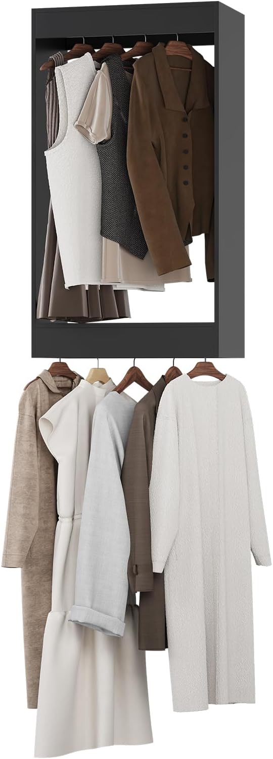 Double Hanging Closet Unit, Modular Closet System, Wood Closet System Organizer with Storage for Walk in Closets, Clothing Rack Wardrobe Closet for Hanging Clothes, Bedroom, Black, 31.5" W