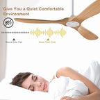 42'' Wood Ceiling Fan without Light, Modern 3 Blades Fans with Remote, Quiet Reversible DC Motor, Indoor Outdoor Energy Saving Ceiling Fan for Bedroom Living Room Patios