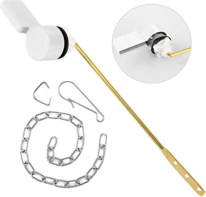 Houtingmaan Toilet Handle Replacement Kit,Toilet Handle Lever for Most Front Mount Toilets, Universal Brass Toliet Flush Handle Lever with Stainless Steel Flapper Chain,White