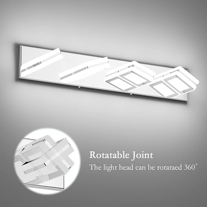 Ralbay Modern LED Bathroom Vanity Lights 4 Lights Up and Down Modern Chrome Bathoom Wall Lighting Over Mirror Rotatable Acrylic Stainless Steel Chrome Vanity Lights