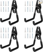 4 Pack Garage Hooks, Garage Tool Organizer Wall Mount, Heavy Duty for Utility Organizer, Steel Utility Garage Hooks for Ladders, Garden Tools, Bike
