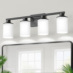 DORESshop 4-Light Black Bathroom Light Fixture Over Mirror with Milk Glass Shade, Modern Vanity Lights for Hallway Living Room Bedroom, ETL Listed