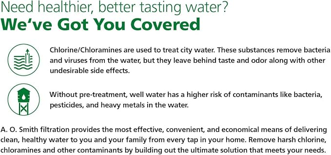AO Smith Whole House Water Filter System - Whole Home Filtration for Well & City Water - Filters 96.9% of Chlorine Taste & Odor - 6 yr, 600,000 Gl, AO-WH-Filter