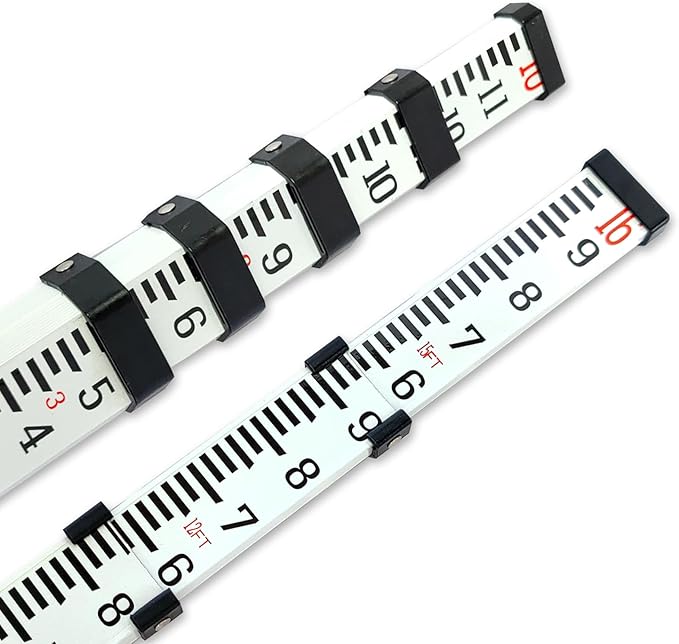 Grade Rod，16-Foot Aluminum Grade Rod - 10ths，Grade Stick,Grade Stick for Laser Level，Survey Rod，Grade Rods，Survey Pole，With Bubble Level, 5-Stage Telescopic，Double-Sided Scale Telescopic Leveling Rod