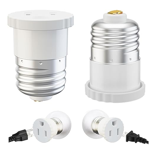2 Pack, Light Socket to Plug Adapter, Convert Light Bulb Socket to Outlet Adapter (White).