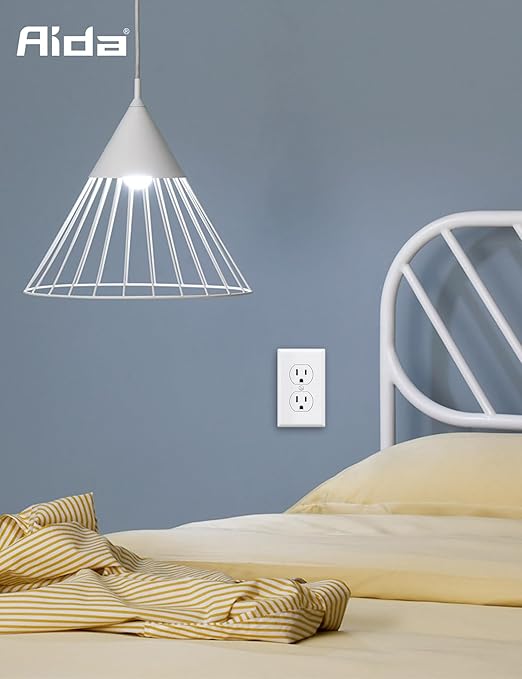 AIDA Outlet White Duplex Receptacle with Wall Plate, Electrical Outlet Electrical Wall Outlet, 15 Amp Outlet 125V, Self-Grounding, 2-Pole, 3-Wire, 5-15R, UL Listed, 10 Pack, Tamper Resistant