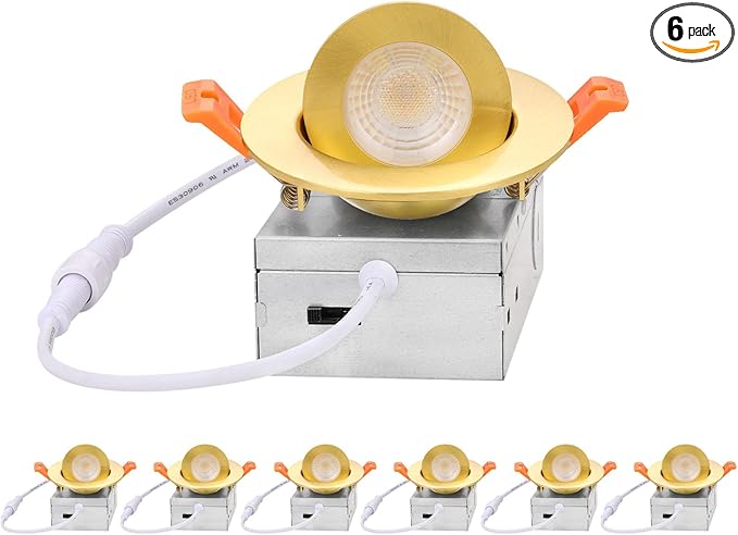 ZYC Gimbal LED Recessed Lighting - 3 Inch 5CCT 7W 360° Rotation Adjustable Eyeball Light,LED Swivel Spotlight,Directional Sloped Ceiling Light,Dimmable Canless Wafer Downlight Pack of 6 Gold.