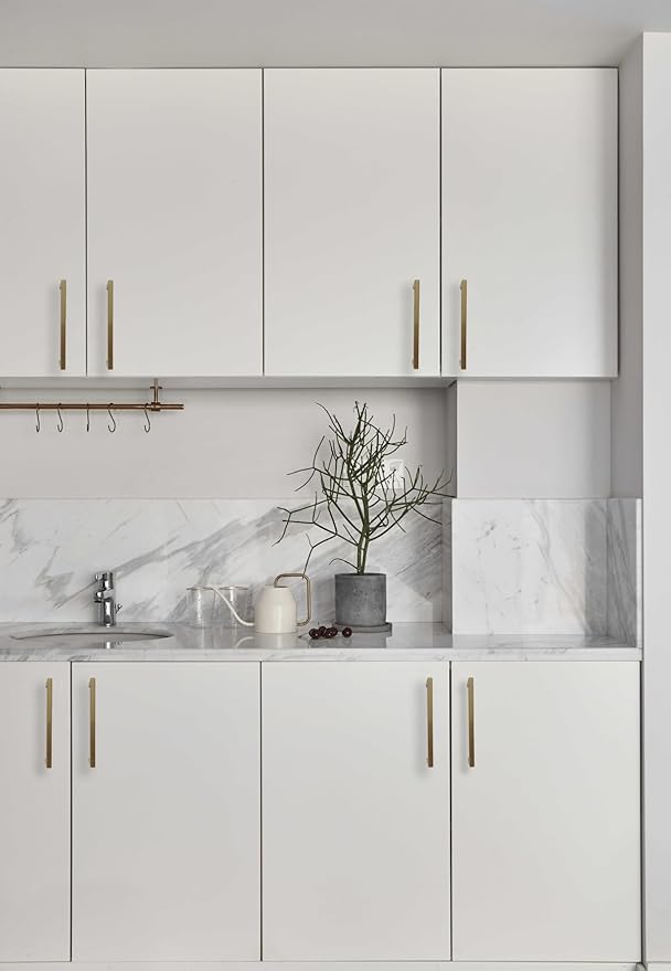 10 Pack 8 Inch Hole Center Champagne Cabinet Pulls Stainless Steel Square Drawer Handles for Bathroom Cupboard Pulls Modern Kitchen Cabinet Hardware