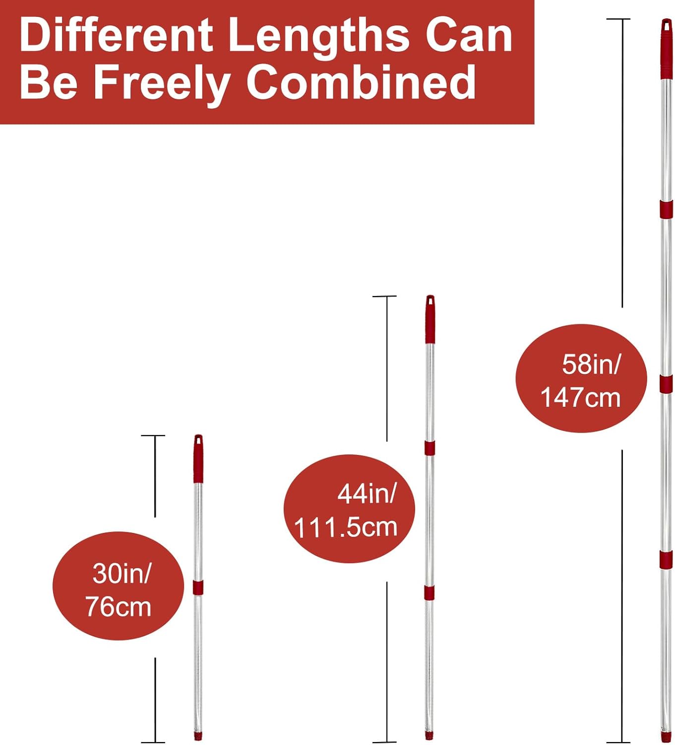 4 Section Stainless Spin Mop Replacement Handle for O Cedar Spin Mop Handle for Ocedar Spin Mop Handles Adjustable 30" to 58" Mop Stick Pole to Various Floor Clean, Universal Screw Joint (No Mop Head)