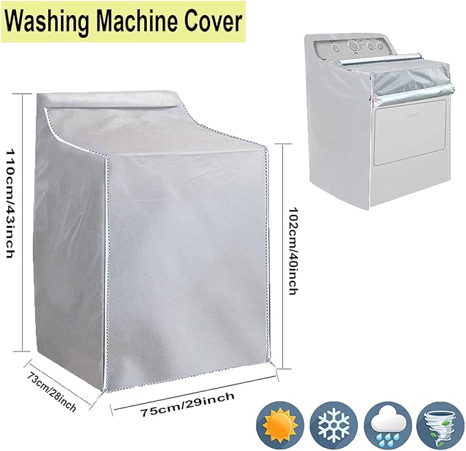 Ericlin Washer and Dryer Covers,Top Load Washing Machine Cover Laundry Dryer Protect Cover Dustproof Waterproof Zipper Design for Easy Use Fit for Most Front-loading Machine(W29D28H43in) (Silve)