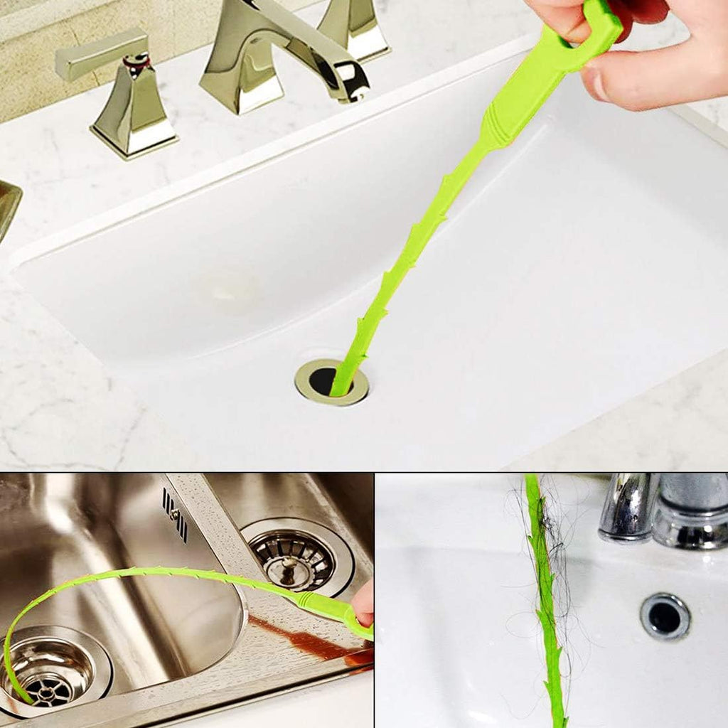 Omont Drain Cleaner Tool, 6 Pack Hair Clog Remover for Sink, 24 Inch Tube Drain Cleaning Tool (Green)
