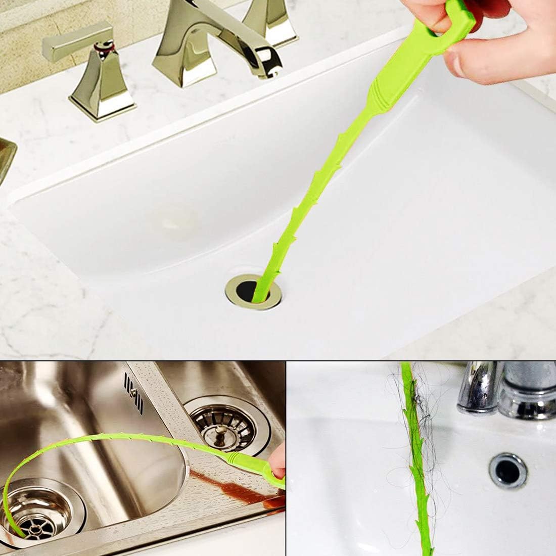Omont Drain Cleaner Tool, 6 Pack Hair Clog Remover for Sink, 24 Inch Tube Drain Cleaning Tool (Green)