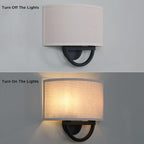 Yosoan 2-Light Linen Fabric Cloth Boho Wall Sconce Hallway Fixture Light, Dual Indoor Hardwired Vanity Vintage Wall Mount Lighting Semicircle Fabric Lamp Shade for Bedroom Stairwell Study Gallery