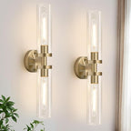 Wall Sconces Set of Two, Hardwired Brass Bathroom Sconces Wall Lighting with Clear Glass, Modern Sconces Wall Decor Set of 2 Vanity Light fixtures for Bathroom Mirror Bedroom (Bulbs Not Included)