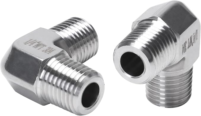90 Degree Street Elbow - 1/4" NPT Male to 1/4" NPT Male Stainless Steel 304 Heavy Duty Forged Barstock Street Elbow Adapter Pipe Fitting (pack of 2)