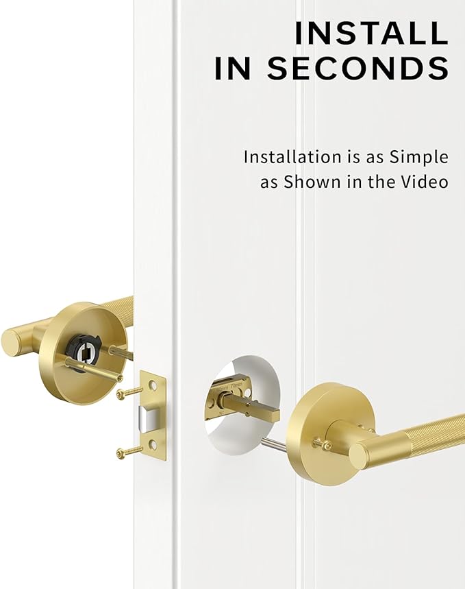 Asidrama 4 Pack Passage Gold Door Handles, Door Lever with Door Knobs Indoor for Bedroom or Bathroom, Heavy Duty Brushed Gold Door Handles Interior with Locks for Left Right Sided Doors