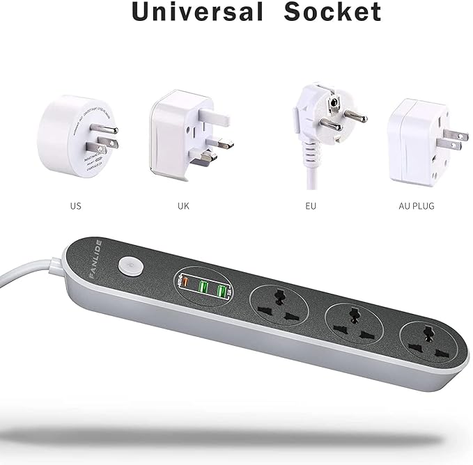 Power Strip with USB Ports, 6ft Power Cord, 2500W Circuit Breaker, 3 Outlets 3 Quick USB (5V 3.1A) Charging Station, Child Safe Door, for Cruise Ship,Dorm Room Multi Plug Extender