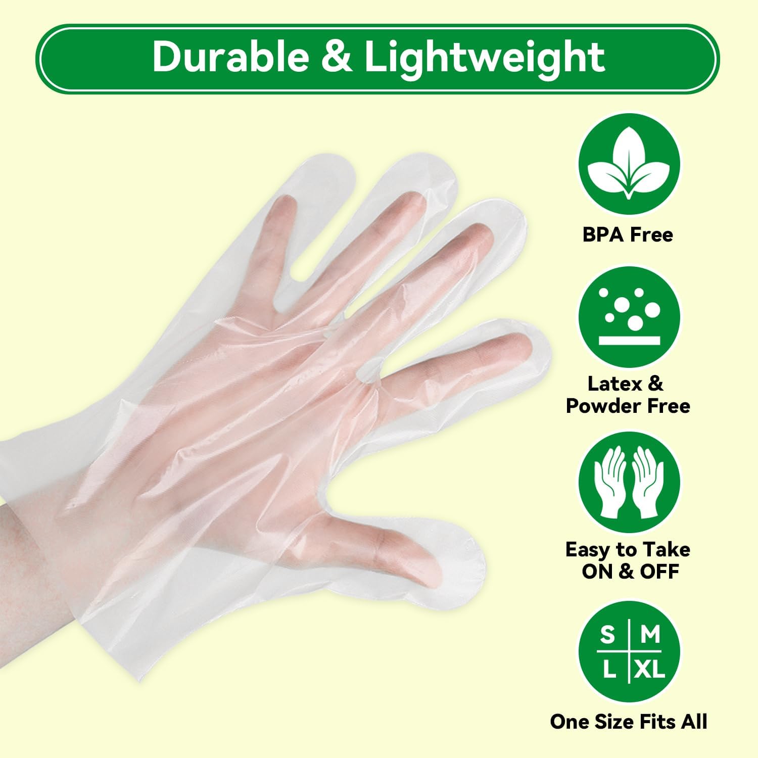 Plastic Gloves Disposable, Latex-Free, Powder Free, Clear Gloves Safe for Cooking, Food Prep, Kitchen,Cleaning