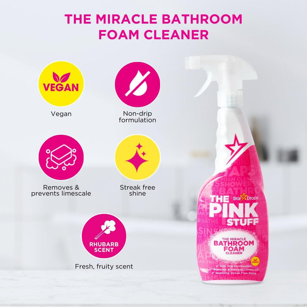 Stardrops - The Pink Stuff - Miracle Bathroom Foam Cleaner 750ml - Baths, Tiles, Soap Scum, Limescale, Streak Free