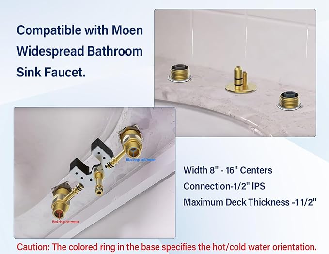 Upgraded Series Rough-In Valve with Drain Assembly,1/2-Inch IPS Connections,Compatible with Moen Widespread Bathroom Sink Faucet,S9000-series,Brass Construction