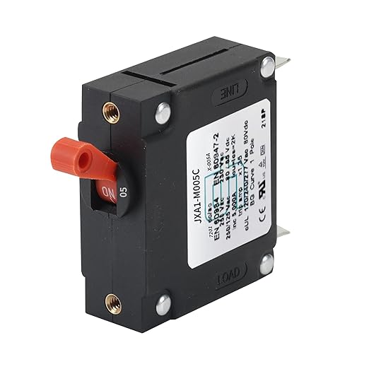 GLOSO J Type Toggle Hydraulic Magnetic Single Pole Circuit Breaker AC/DC Manual Reset Switch Yachts Campers Caravans Red Toggle, 5A, J1P