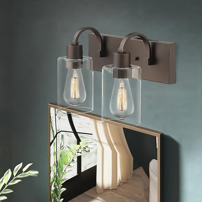 Emliviar Vanity Light for Bathroom - 2-Light Wall Sconce Lighting in Oil Rubbed Bronze Finish with Clear Glass, YCE237B-2W ORB