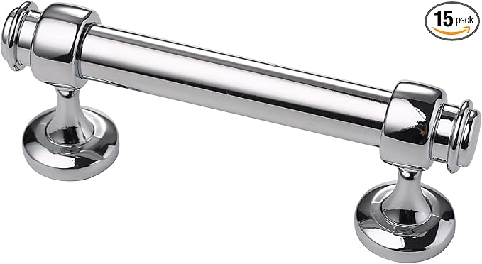 Alzassbg 15 Pack Polished Chrome Cabinet Pulls, 3 Inch(76mm) Hole Centers Cabinet Handles Kitchen Hardware Straight Bar for Cabinets and Drawer AL3082CP
