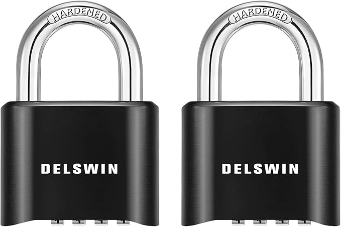 DELSWIN 4-Digit Combination Lock Outdoor Padlock - Heavy Duty Locker Lock with Hardened Steel Shackle, Waterproof Combo Lock for Gym Locker, Hasp Storage, Shed, Fence, Gate (Black,2Pcs)