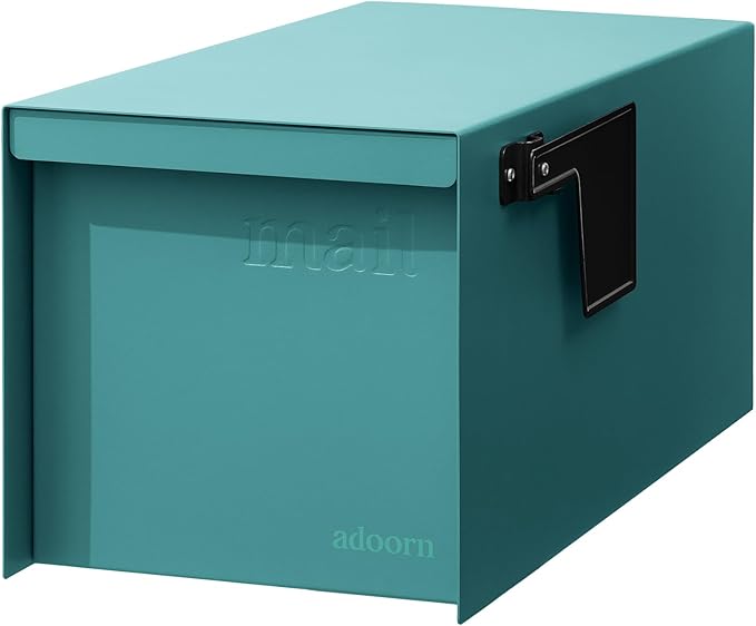 Adoorn Post Mount Mailboxes, 9.5 x 9.5 x 19.5 (HxWxD) Large, Galvanized Steel Modern Mailbox, for Daily Letters, Magazines and Packages, Weatherproof with Front Access Door - Aegean