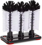 Nu-Foam Triple Glass Washing Brush, Bar Glassware Cleaner with Base, 3 Brushes, Black and White