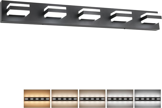 SOLFART 5 Lights Bathroom Light Fixtures Modern Bathroom Lights Over Mirror Black Vanity Lights for Bathroom LED Light Fixture Restroom 5 Color Temperature Adjustable 5CCT