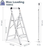KINGRACK Aluminium 3 Step Ladder, Lightweight Step Stool with Non-Slip Pedals, Handrail, 330 LBS Foldable Step Ladder for Kitchen, Garage, Home, Space Saving, Sturdy and Portable, Silver