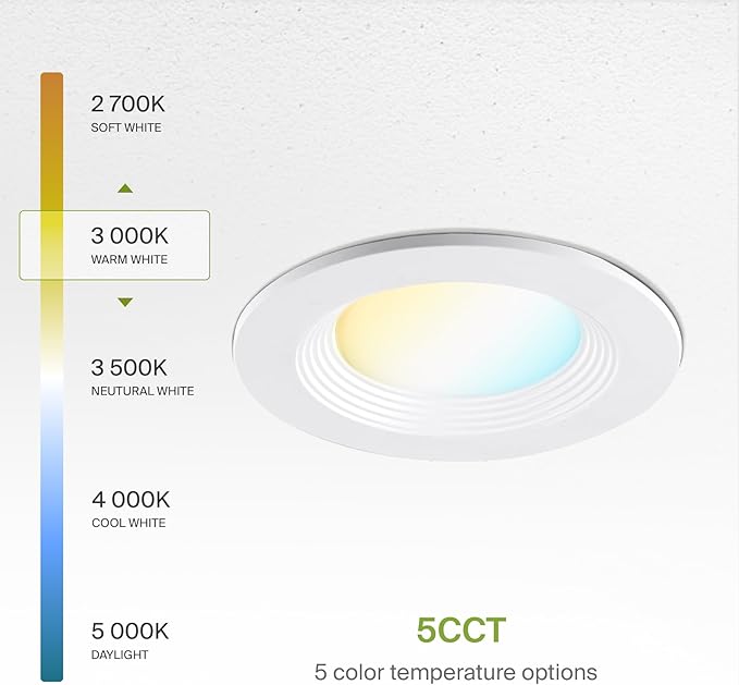 ASD Retrofit LED Recessed Lighting 4 Inch | 9W 700 Lm Wet Rated Dimmable Ceiling Downlights | 2700K-5000K Adjustable CRI90 White Room Recessed Light Fixtures | LED Can Lights, UL Listed 6 Pack