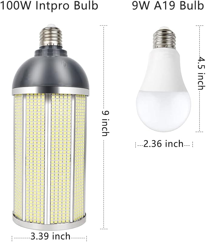 Intpro LED Light Bulb100W LED Corn Light Lmap Garage Light 10000LM E26 E39 5000K 85V~265V Super Bright LED Basement Lights for barn Workshop Warehouse Factory Backyard