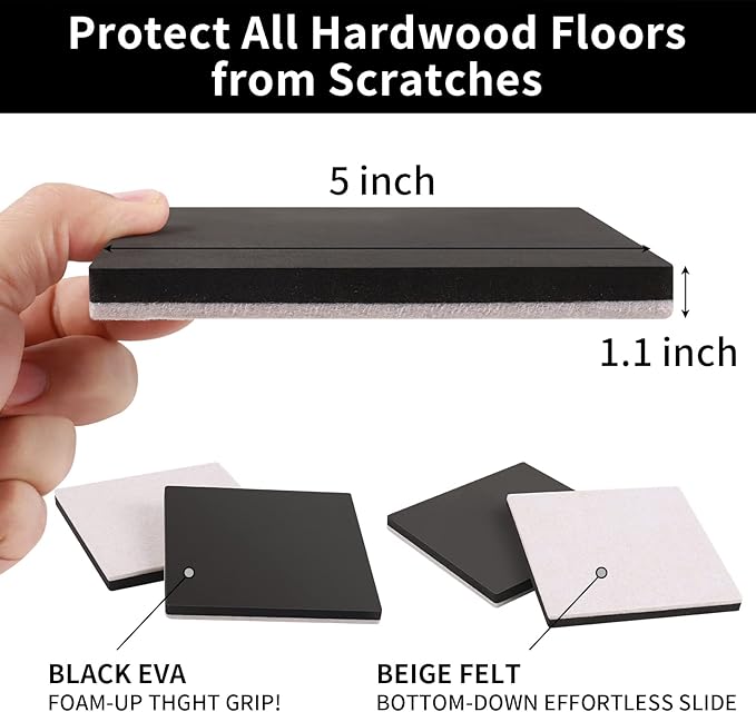 Ezprotekt 5" Square Felt Furniture Movers Sliders for Hardwood Floors, 8 Pcs Reusable Felt Furniture Moving Pads for Heavy Duty Bed Sofa Fridge Couch, Move Item Easily and Quickly (Beige)