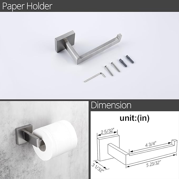 BAGNOLUX Bathroom Hardware Set 4 Pieces, Bath Towel Holder Set SUS304 Stainless Steel, Towel Bar Rack Set for Wall Mounted, Square Bathroom Accessories Set Fixture Heavy Duty Brushed Nickel