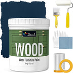 DWIL Matte Finish Furniture Paint - 32 Oz Wood Paint for Cabinets, Doors, Tables, and Dressers Refinishing - Water-Based, Non-Toxic & Odorless, Easy to Apply(Crow Black Blue)-With Tools