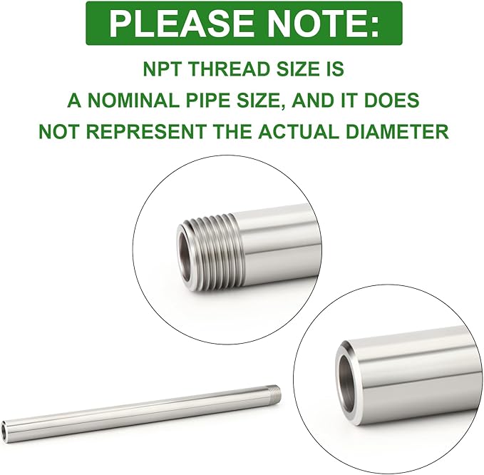 TAISHER 1PCS 304 Stainless Steel Pipe Fittings, 1/2" NPT Male Threaded, 16" Length Weld Nipple Cast Pipe