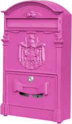 Wall Mount Mailboxes, Rust Resistant Locking Vintage Mailbox for House, Galvanized Steel Outside mailboxes with Key Locks, Barbie Pink