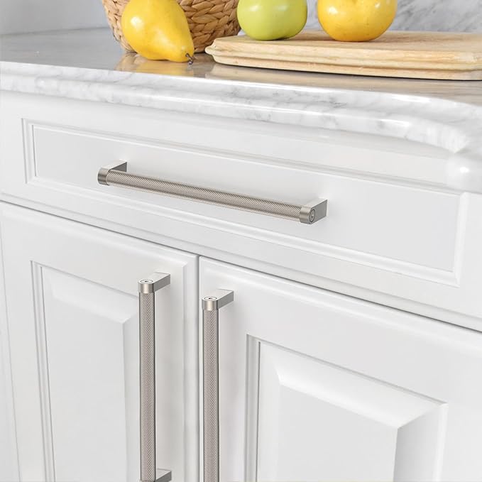 Amerdeco 10 Pack Brushed Satin Nickel knurled Cabinet Pulls 6.3 Inch Hole Centers Kitchen Cabinet Handles Hardware Kitchen Handles for Cabinets Handles ZH0064