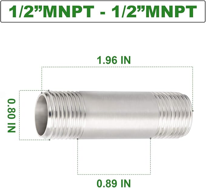 TAISHER 4PCS Stainless Steel Pipe Fittings, 1/2" NPT x 1/2" NPT Male Threaded, 2" Length Nipple Cast Pipe