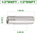 TAISHER 2PCS Stainless Steel Pipe Fittings, 1/2" NPT x 1/2" NPT Male Threaded, 2" Length Nipple Cast Pipe