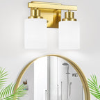 Gold Bathroom Light Fixtures Over Mirror, 2-Light Modern Vanity Lights with White Glass Shade, Bathroom Wall Lamp Sconces for Mirror Bedroom, Living Room Hallway Small Space